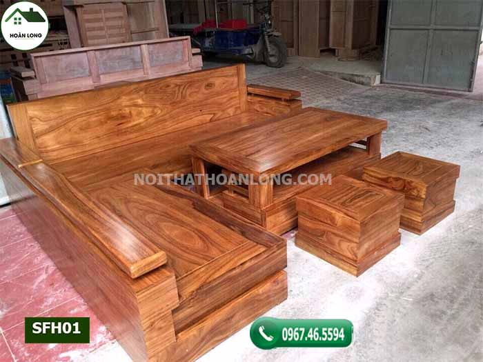 Bộ ghế sofa góc chữ L gỗ hương xám SFH01