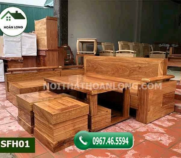 Bộ ghế sofa góc chữ L gỗ hương xám SFH01