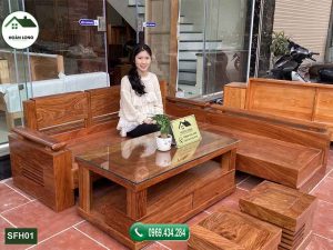 Bộ ghế sofa góc chữ L tay trứng gỗ hương xám SFH01