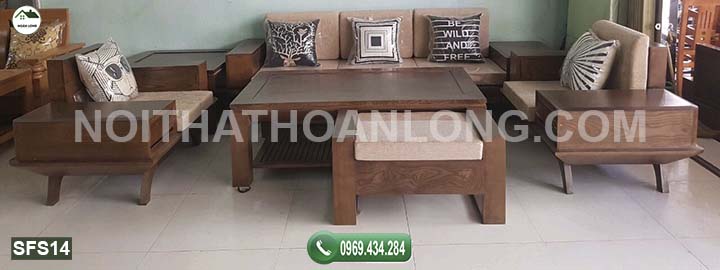 Bộ bàn ghế sofa 2 văng chân oải gỗ sồi Nga SFS14