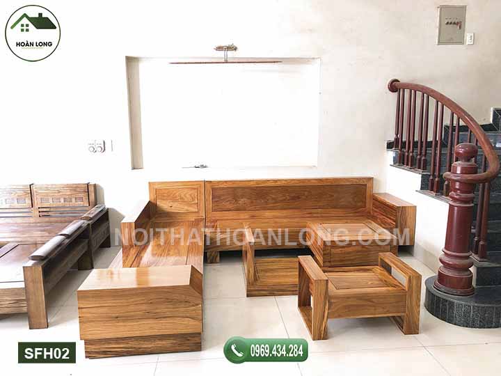 Bộ ghế sofa hộp ngăn kéo ô tô gỗ hương xám đá SFH02