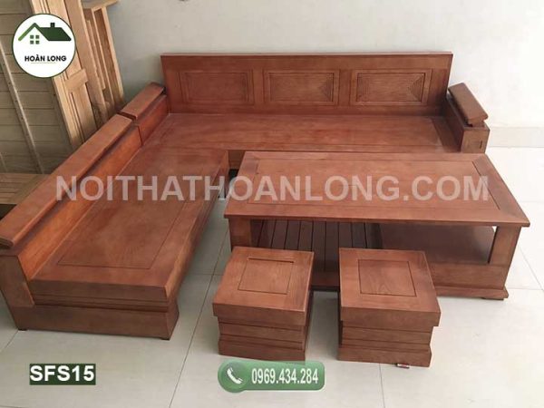 Bộ bàn ghế sofa tay nghiêng mặt liền gỗ sồi Nga SFS15