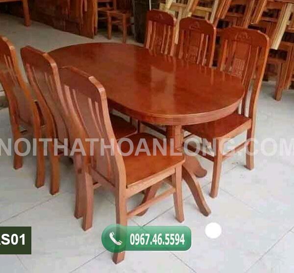 Bộ bàn ăn 6 ghế hình bầu dục gỗ sồi Nga BAS01