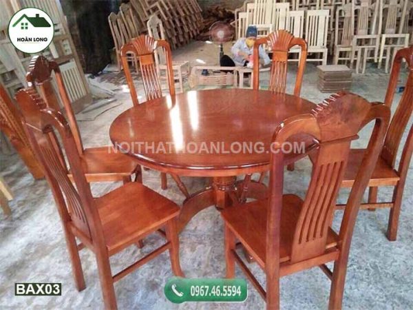 Bộ bàn ăn hình tròn 6 ghế gỗ xoan đào BAX03