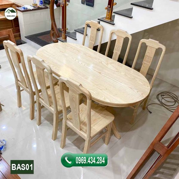 bàn ăn 6 ghế hình bầu dục gỗ sồi Nga BAS01