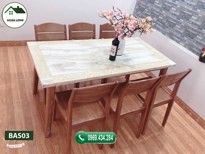Bộ bàn ăn hình chữ nhật 6 ghế kiểu phương Tây gỗ sồi Nga BAS03