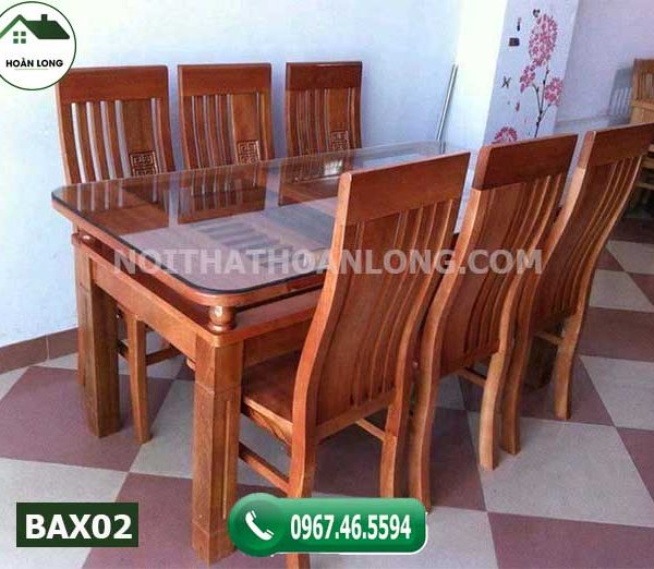 Bàn ăn hình chữ nhật 6 ghế gỗ xoan đào BAX02