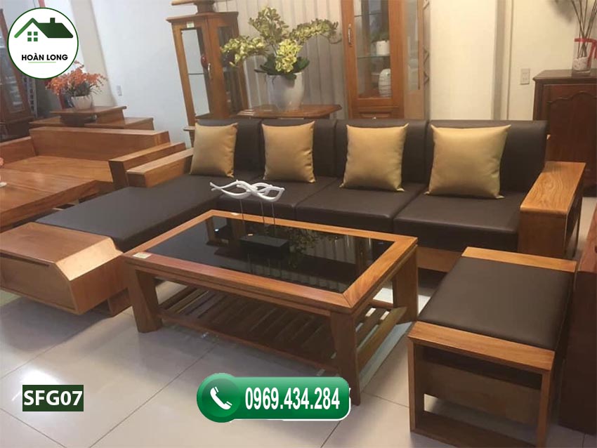 Bộ ghế sofa ngăn kéo vát gỗ gõ SFG07 chắc chắn sẽ mang lại hương vị thiên nhiên tươi đẹp cho gian phòng khách nhà bạn.