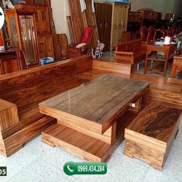 Bộ ghế sofa hộp giả nguyên khối gỗ hương xám SFH05