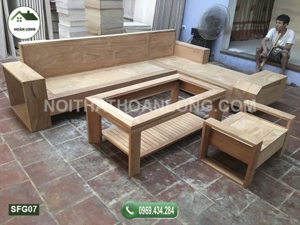 Bộ ghế sofa ngăn kéo vát gỗ gõ SFG07