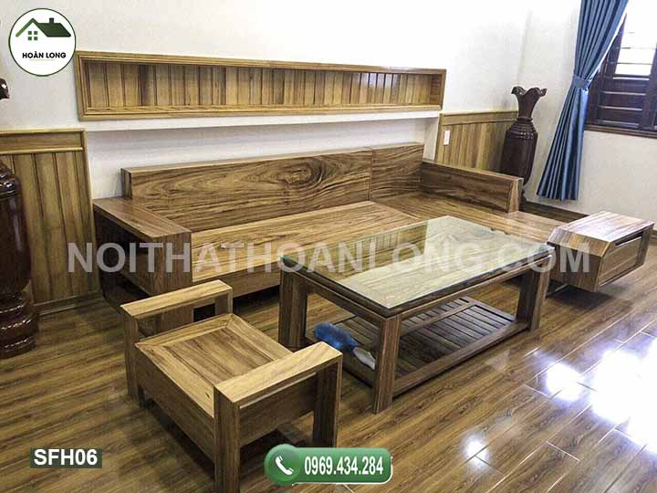 Bộ ghế sofa ngăn kéo vát gỗ hương xám SFH06