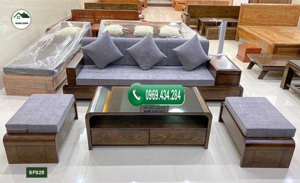 Bộ ghế sofa chân cuốn gỗ sồi Nga SFS25
