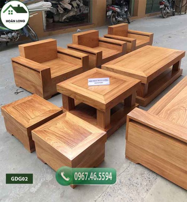 Bộ bàn ghế đối tay vuông 9 món gỗ gõ đỏ Pachy cao cấp GDG02