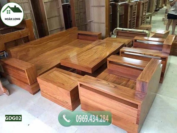 Bộ bàn ghế đối tay vuông gỗ gõ đỏ Pachy cao cấp GDG02
