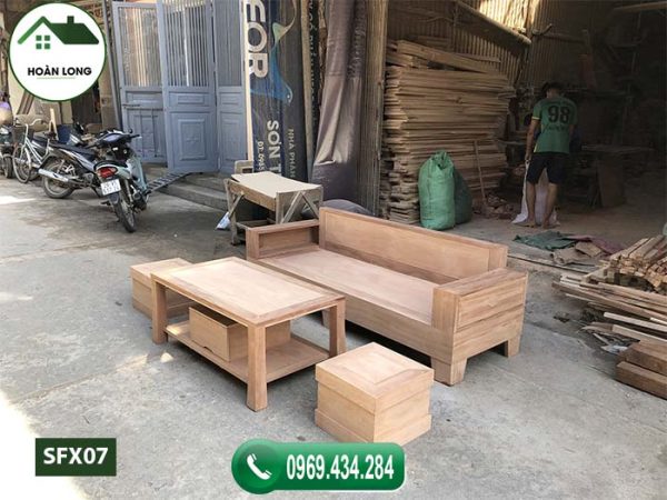 Bộ ghế sofa 1 văng 1 bàn nhỏ gọn gỗ xoan đào SFX07