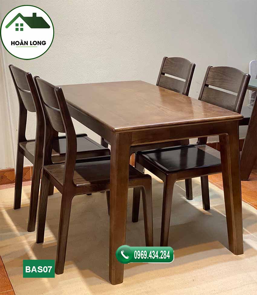 Bộ bàn ăn 4 ghế mặt chữ nhật gỗ sồi Nga BAS07