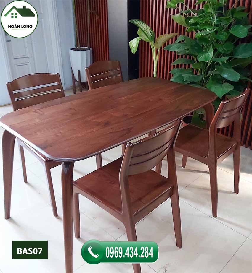 Bộ bàn ăn 4 ghế mặt chữ nhật gỗ sồi Nga BAS07
