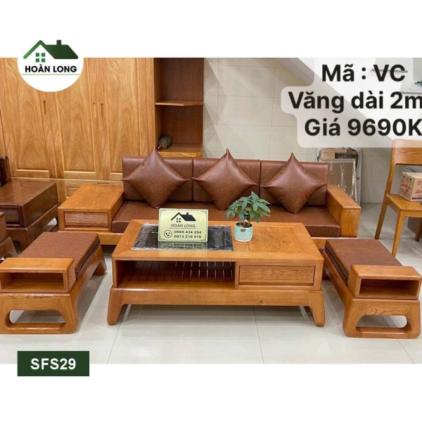 Bộ bàn ghế sofa chân quỳ gỗ sồi Nga SFS29