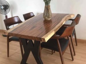 Bộ bàn ăn 4 ghế gỗ me tây nguyên tấm BAM05