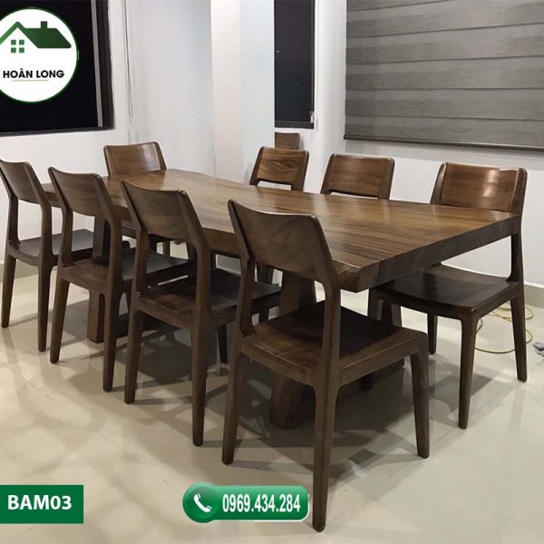 Bộ bàn ăn 8 ghế gỗ me tây nguyên tấm BAM03