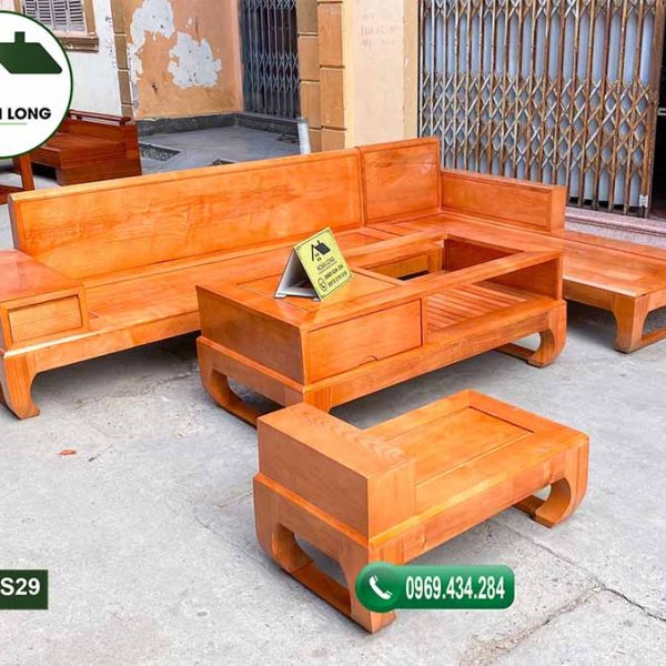 sofa góc L chân quỳ gỗ sồi Nga SFS29
