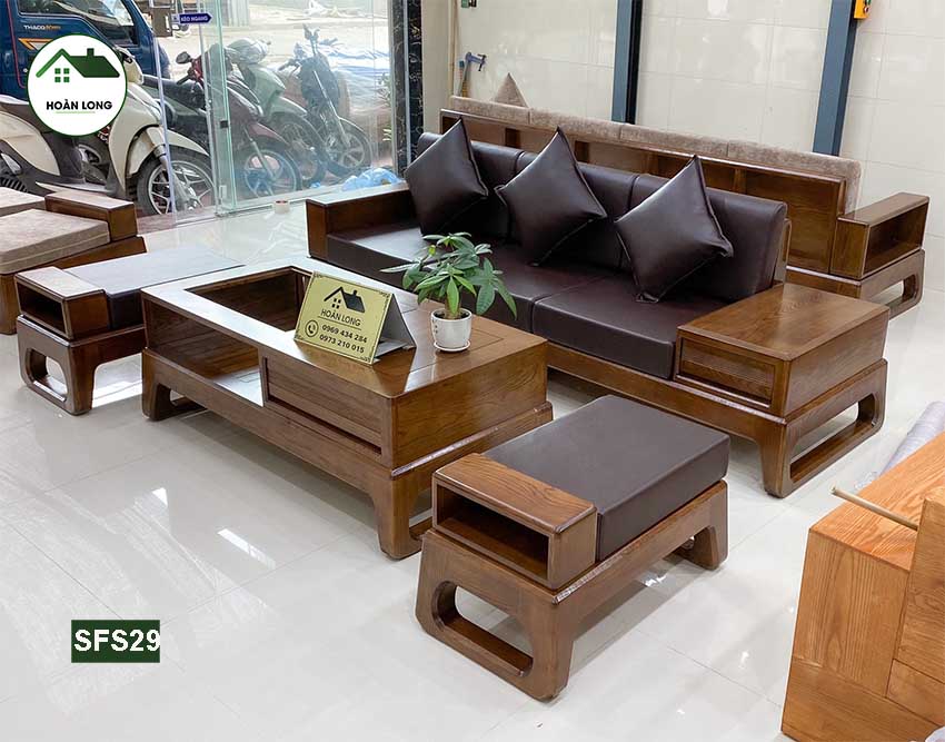 Bộ bàn ghế sofa chân quỳ gỗ sồi Nga SFS29