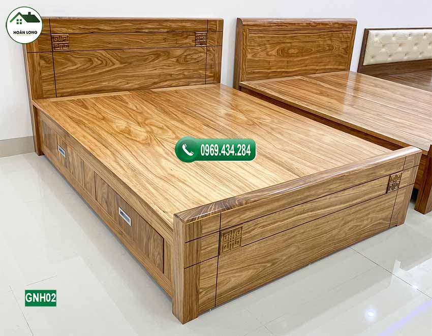 Giường ngủ 2 ngăn kéo gỗ hương xám GNH02