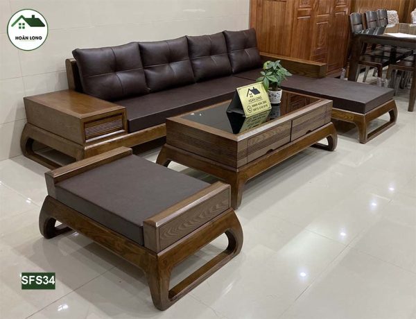 Bộ ghế sofa chân choãi gỗ sồi Nga SFS34