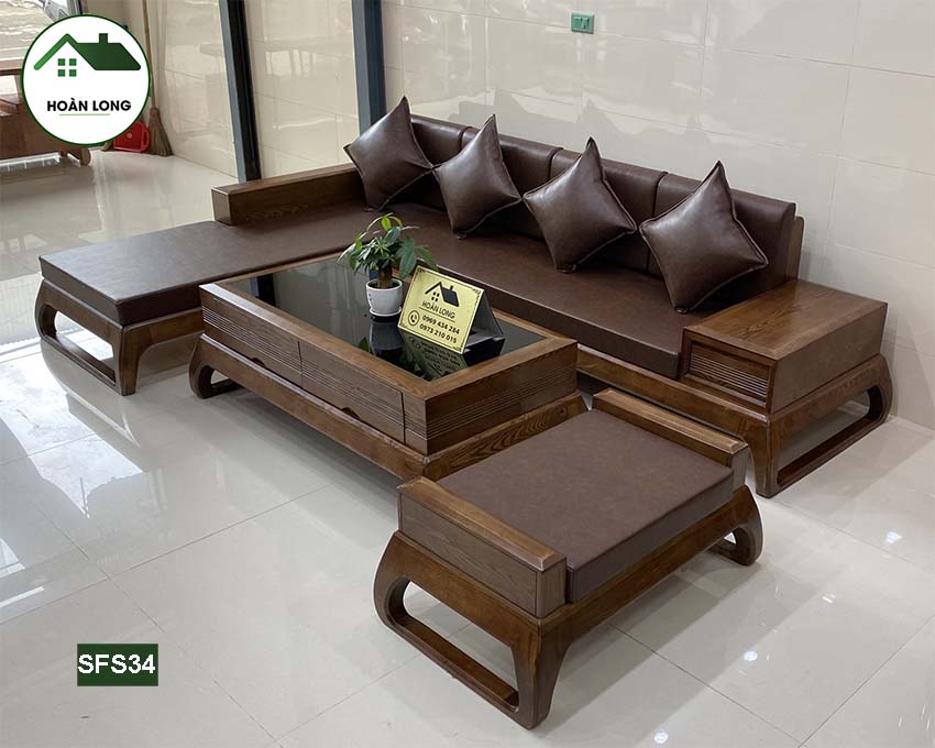Bộ ghế sofa chân choãi gỗ sồi Nga SFS34