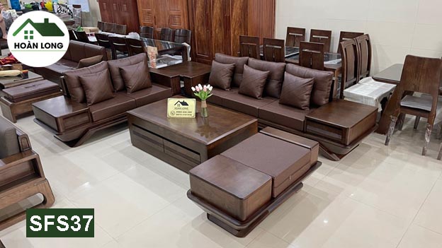 Bộ sofa gỗ 2 văng chân xoắn cho phòng khách hiện đại SFS37
