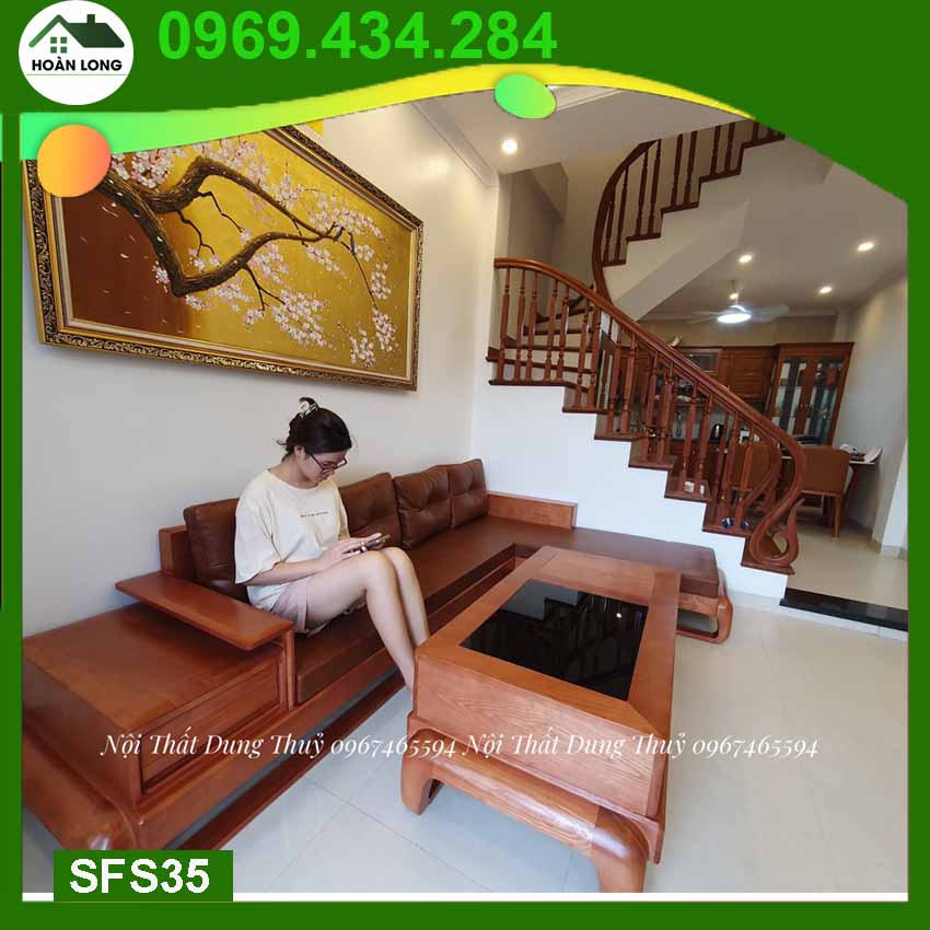 Bộ ghế sofa góc chữ L hình đùi gà gỗ sồi Nga SFS35 Hải Phòng
