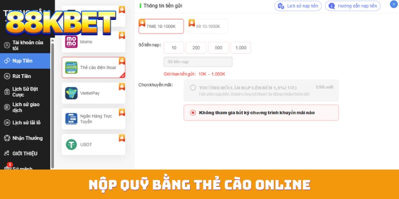 Nộp quỹ bằng thẻ cào online
